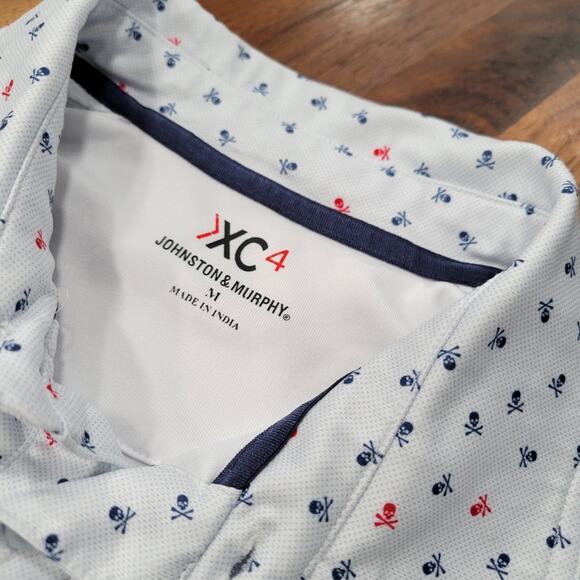 Johnston & Murphy White Polo Shirt with Blue and Red Accents - Picture 4 of 8